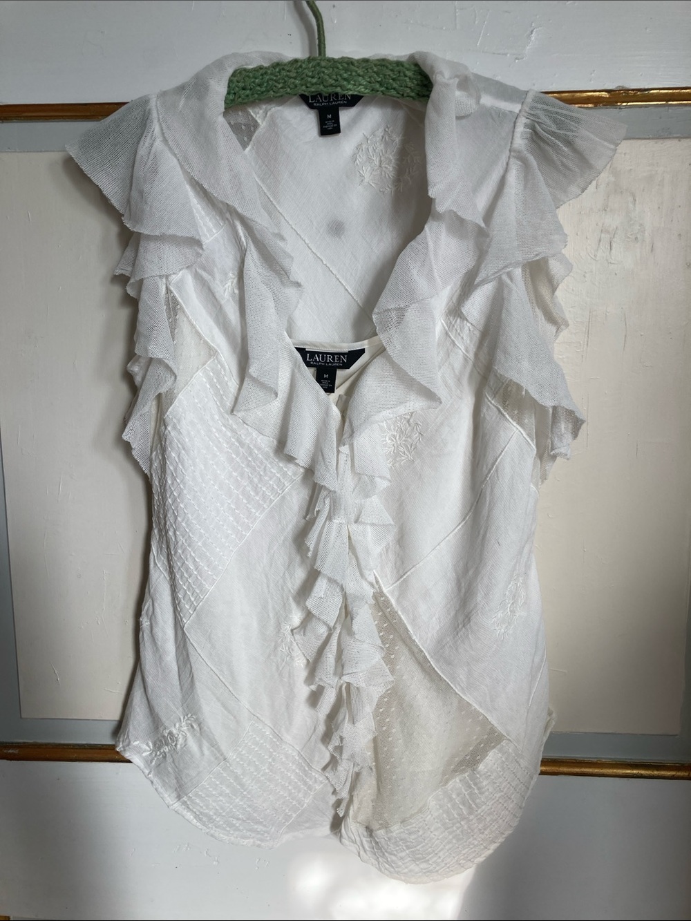 Lauren Ralph Lauren Ivory Ruffled V-Neck Blouse